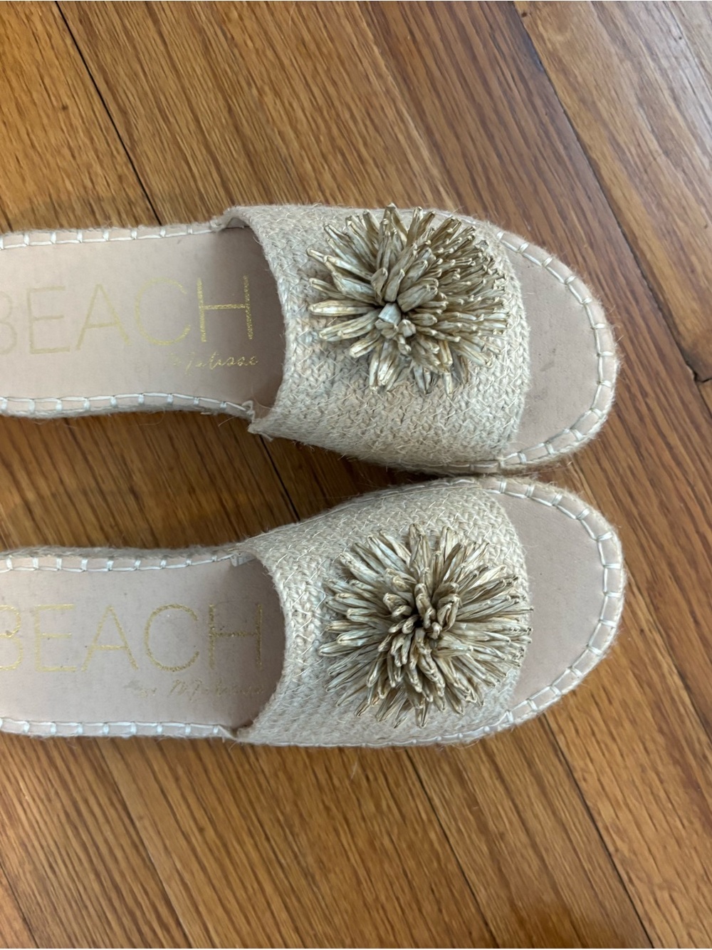 Beach by Matisse Natural Raffia Slide Mules with Decorative Pom